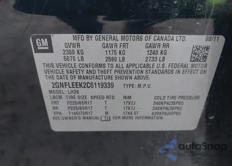 2012 Chevrolet Equinox 1Lt z USA, uszkodzony, nr VIN 2GNFLEEK2C6119339